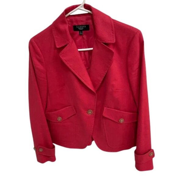 Talbots Grace Fit Linen Blend Classic Coral Blazer Jacket Office Work Summer - Picture 1 of 14